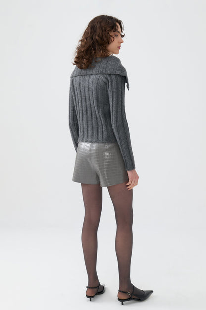 Knit Cardigan with Metal Seal Detail