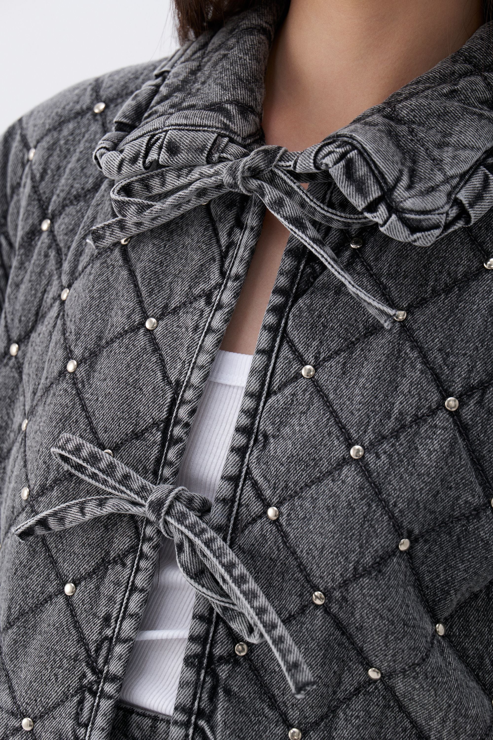 Quilted Stone Embellished Jean Jacket