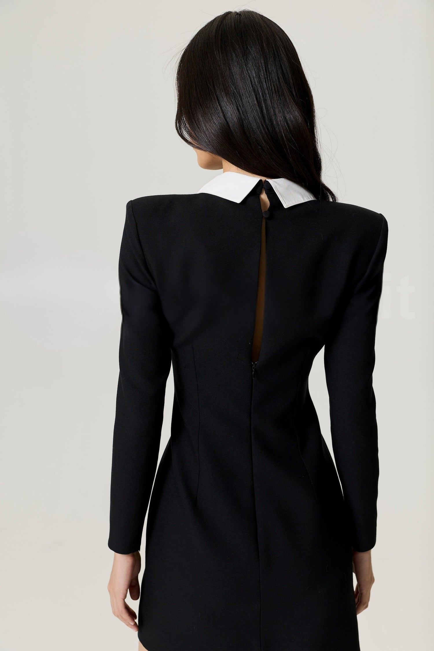 Black and White Tie Collar Mini Dress