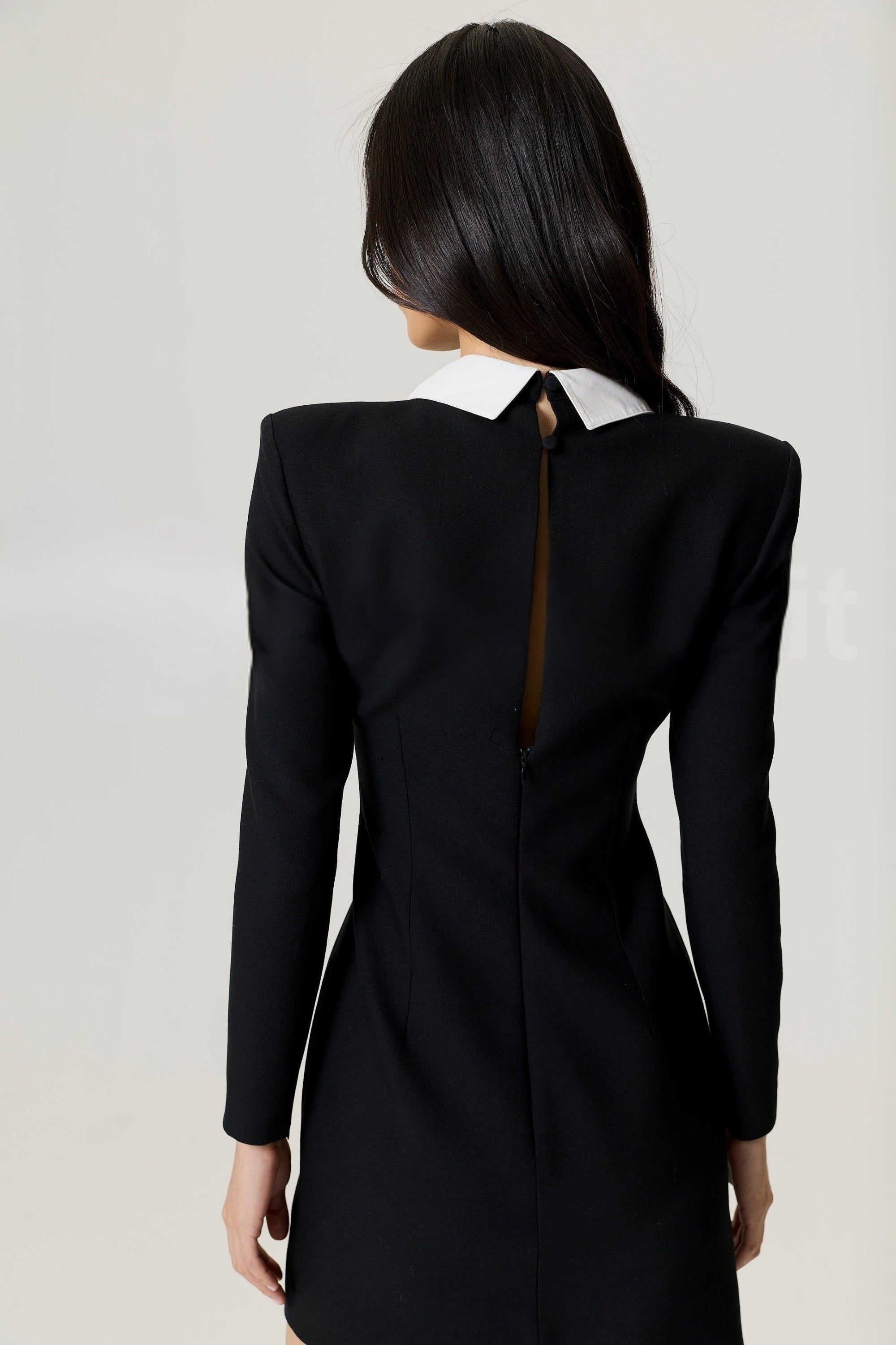 Black and White Tie Collar Mini Dress