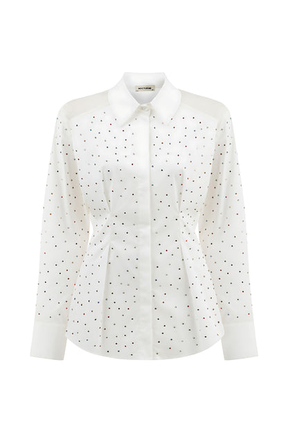 Rhinestone Embroidered Button-Up Shirt