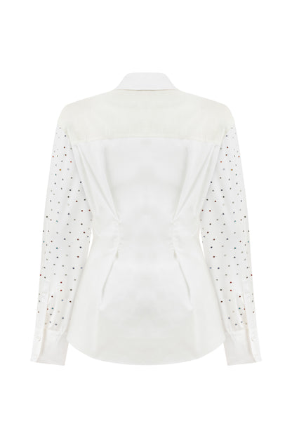 Rhinestone Embroidered Button-Up Shirt