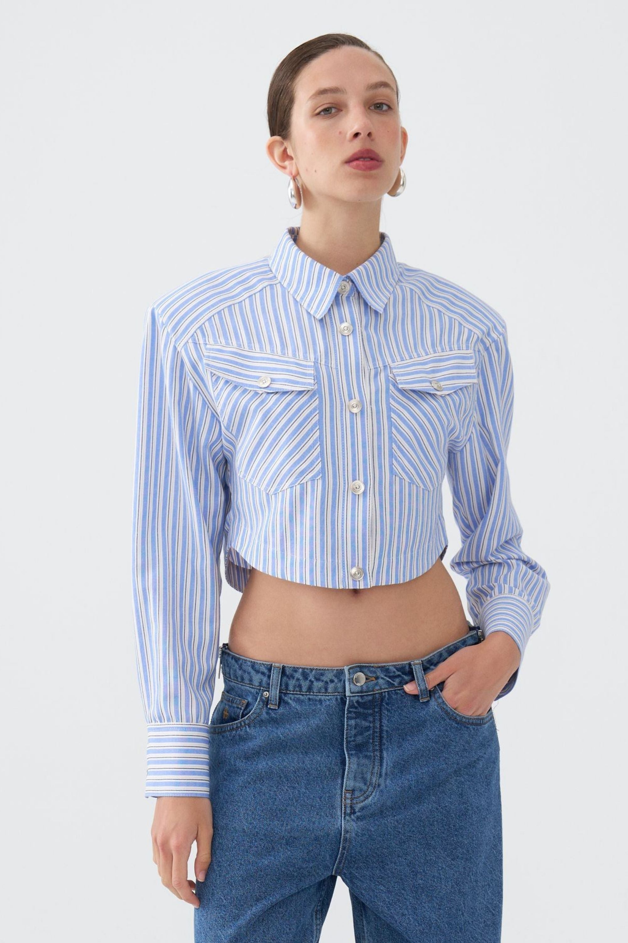 Striped Shirt with Shoulder Pad