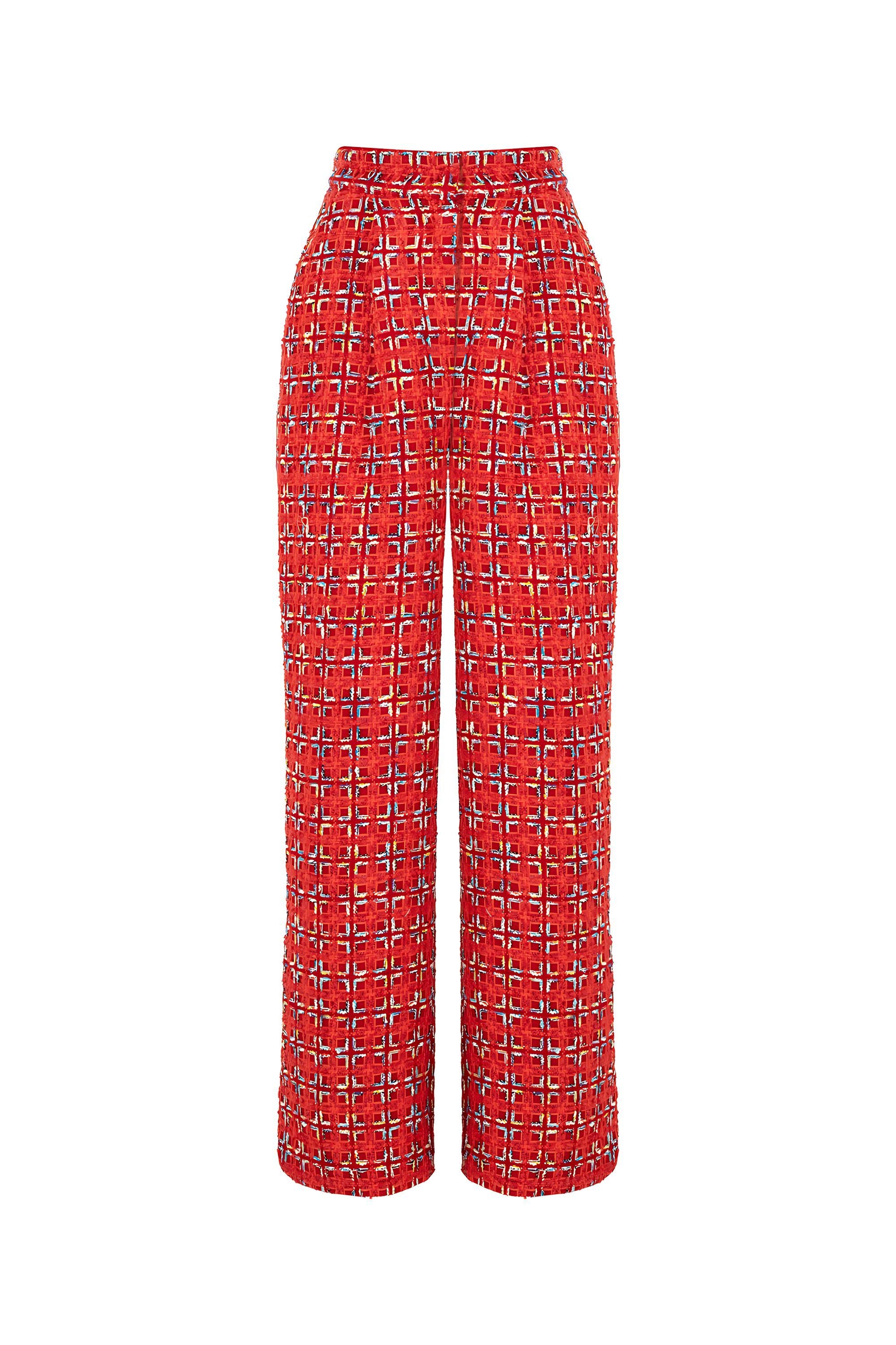 High-Waist Tweed Pants