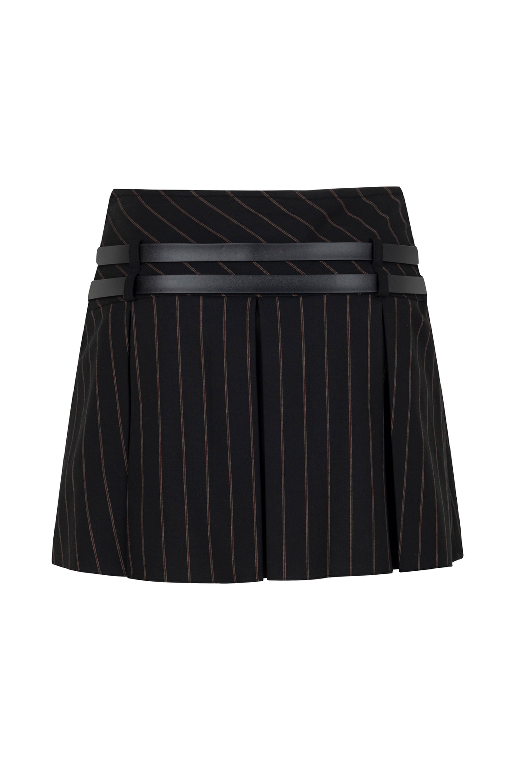 Double Belted Pleated Mini Skirt