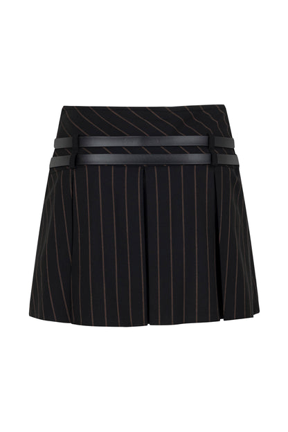 Double Belted Pleated Mini Skirt