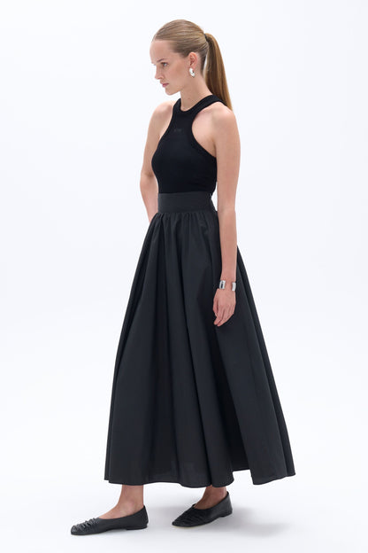 Elastic Waist Midi Skirt