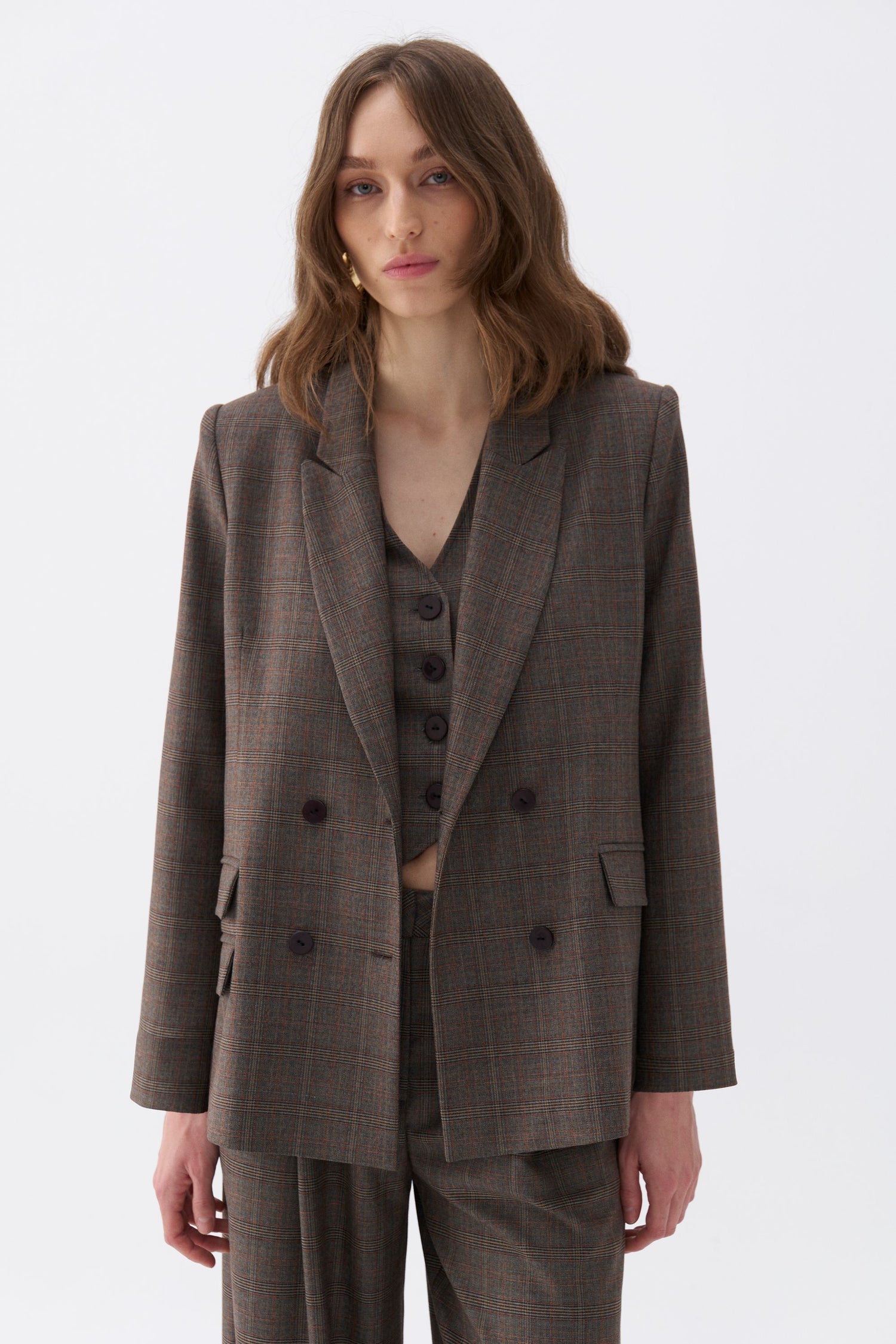 Padded Shoulder Plaid Blazer