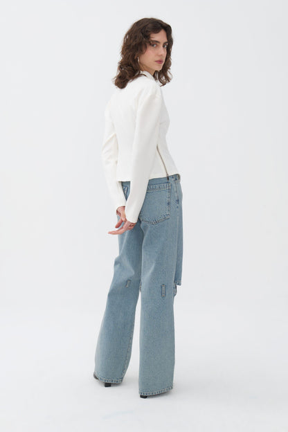 Ecru Zipper Detailed Blouse