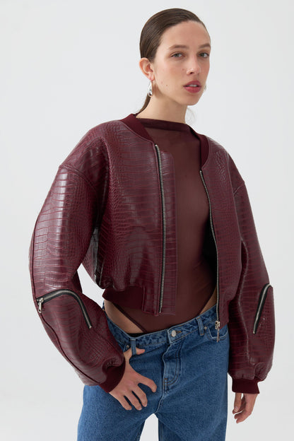 Faux Leather Bomber Jacket