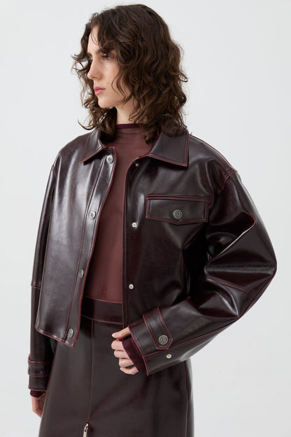 Faux Leather Cropped Jacket