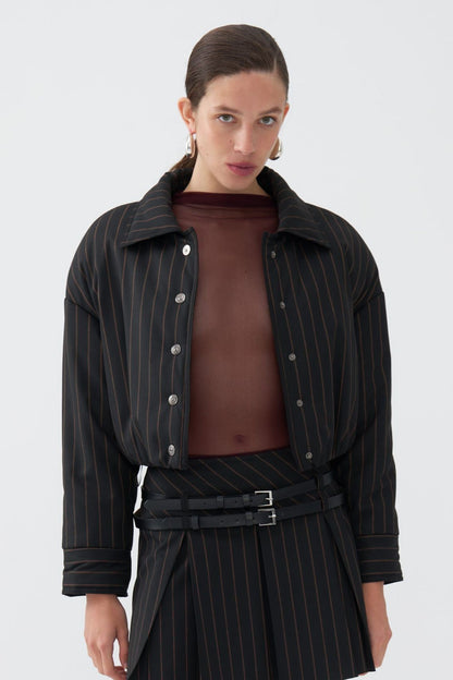 Striped Padded Shoulder Jacket