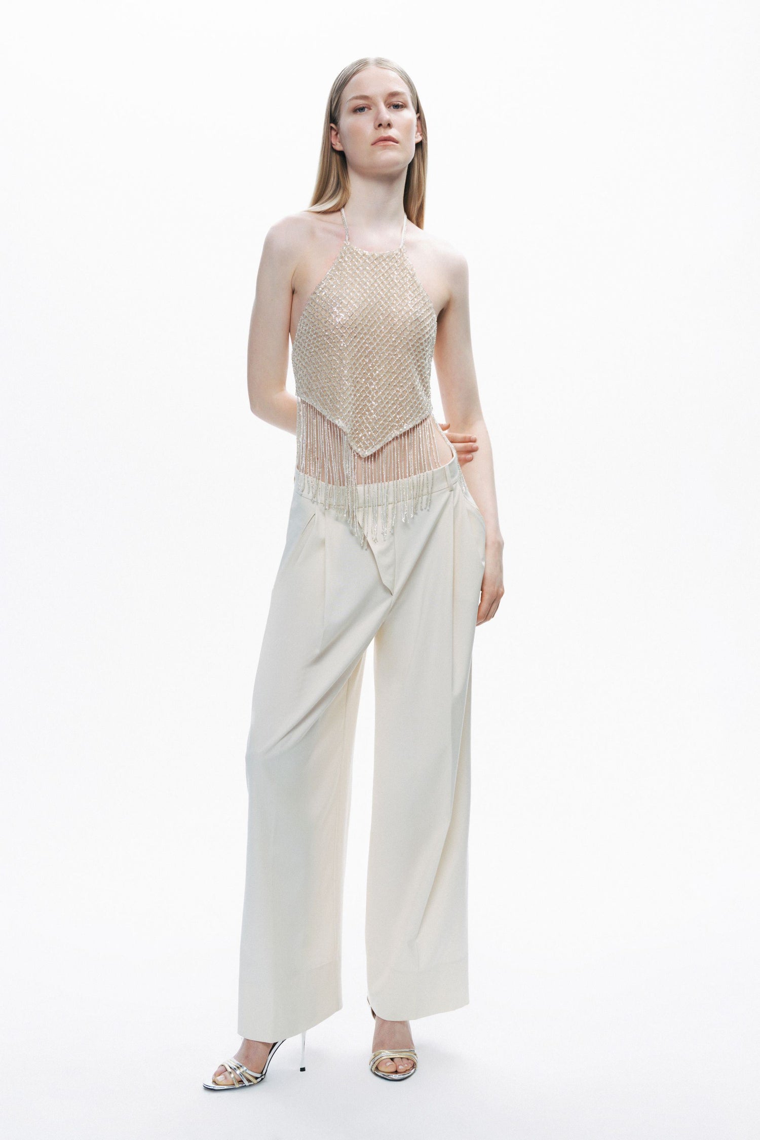 Gold Beaded Tassel Detailed Crop Top