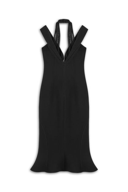 Black Chiffon Detailed Midi Dress