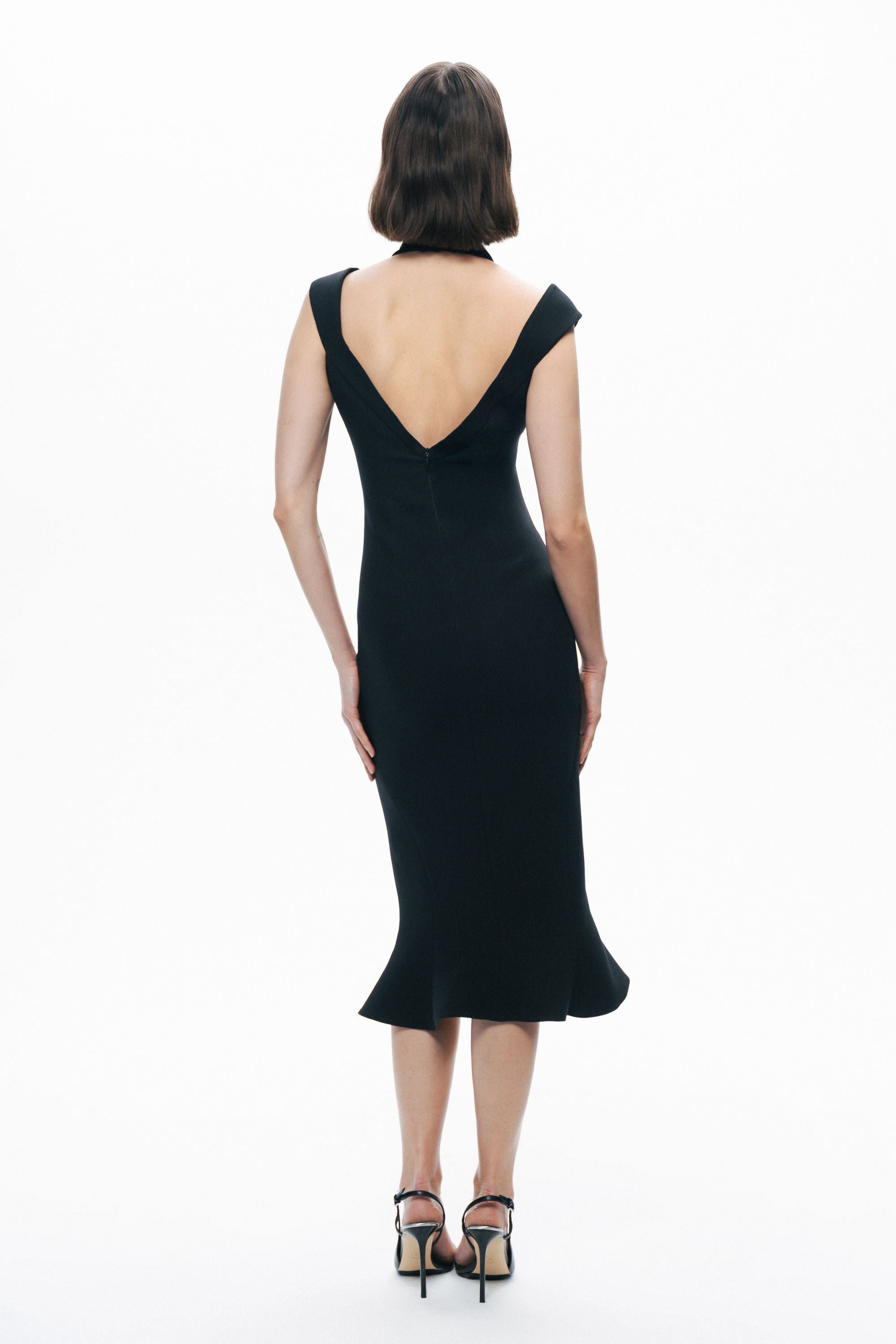 Black Chiffon Detailed Midi Dress