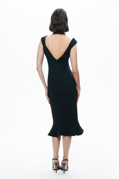 Black Chiffon Detailed Midi Dress