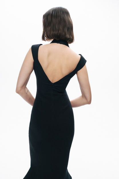 Black Chiffon Detailed Midi Dress