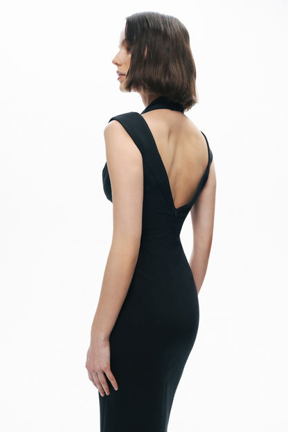 Black Chiffon Detailed Midi Dress