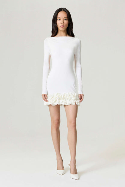 Ecru Frill Detailed Jersey Mini Dress