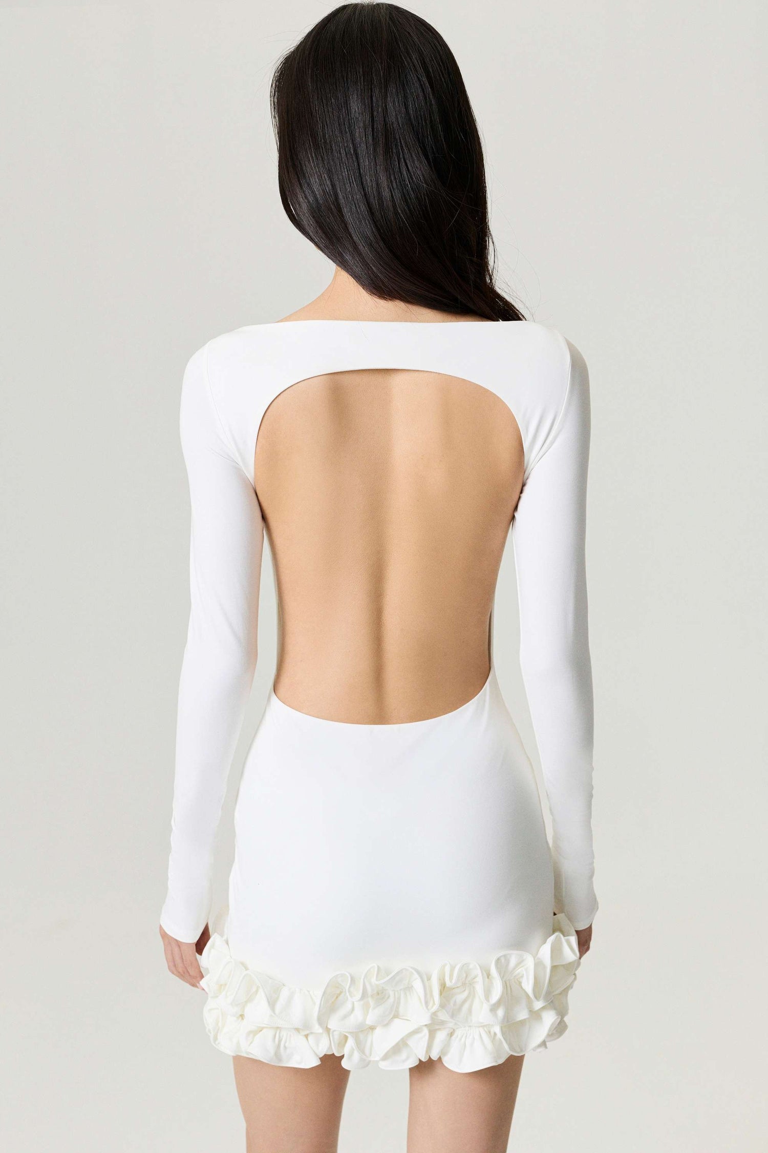 Ecru Frill Detailed Jersey Mini Dress