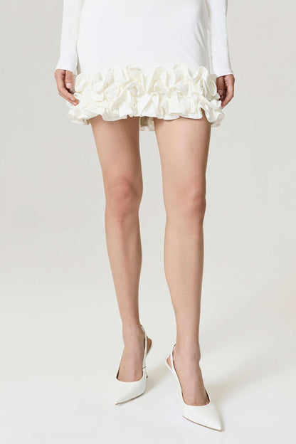 Ecru Frill Detailed Jersey Mini Dress