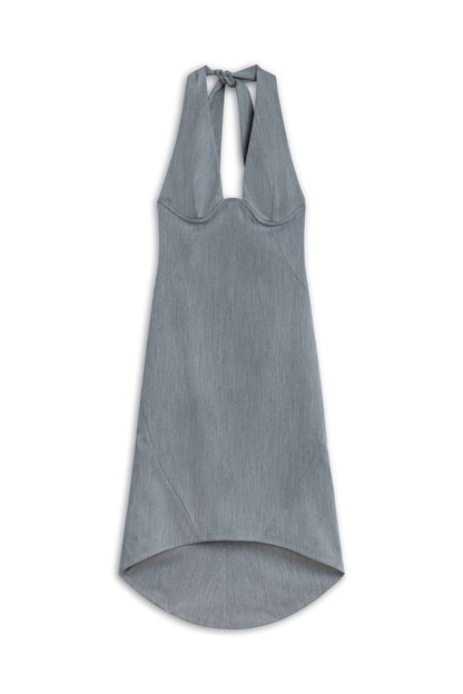 Anthracite Tie Neck Asymmetrical Midi Dress