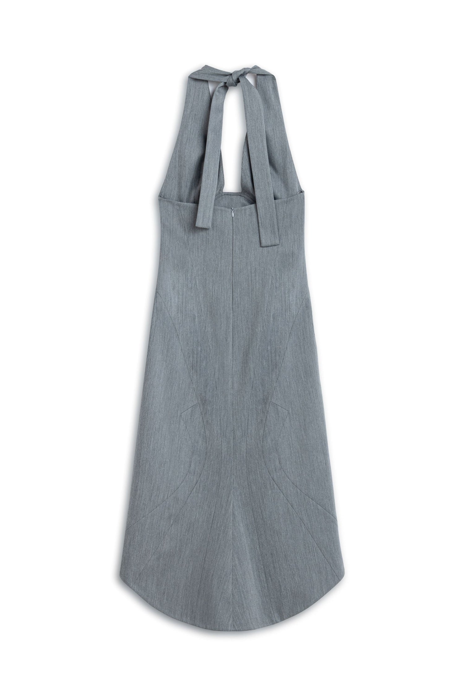 Anthracite Tie Neck Asymmetrical Midi Dress