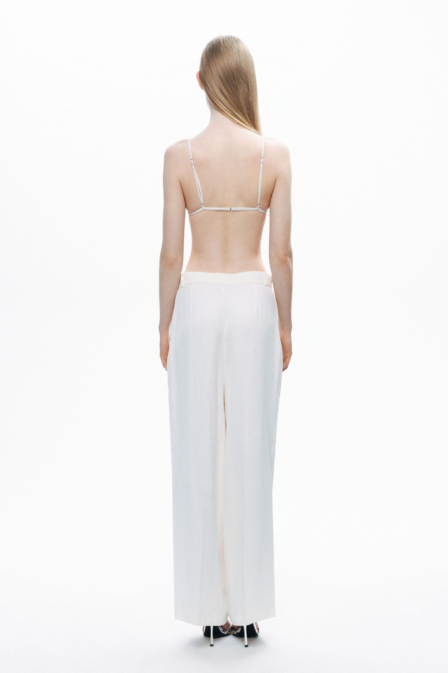 Ecru Low-Rise Asymmetric Placket Detail Pants