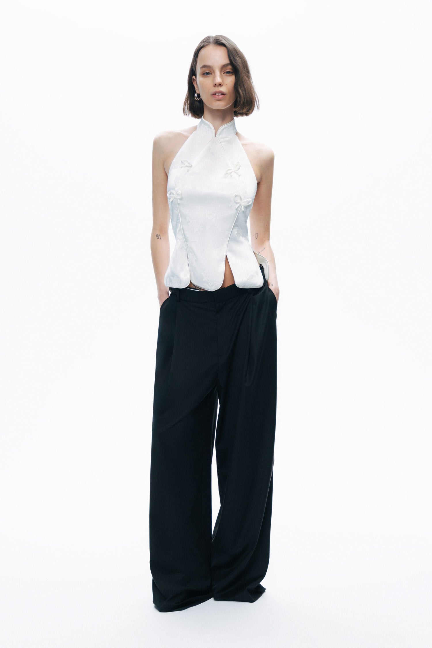 Ecru Blouse with Bow Detail