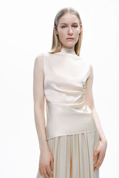 Powder Draped Open-Back Detail Blouse