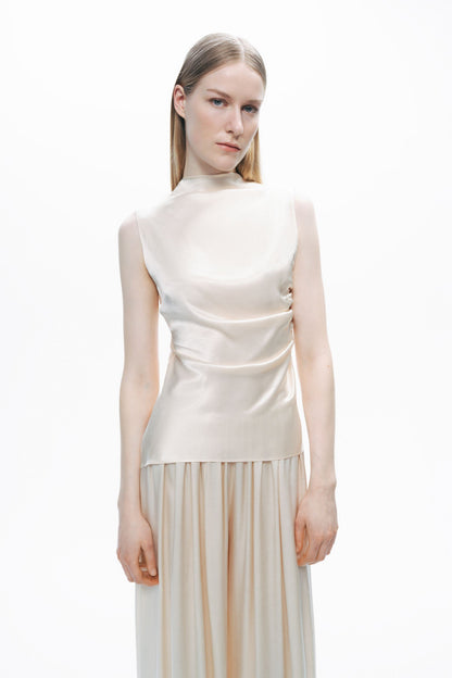 Powder Draped Open-Back Detail Blouse