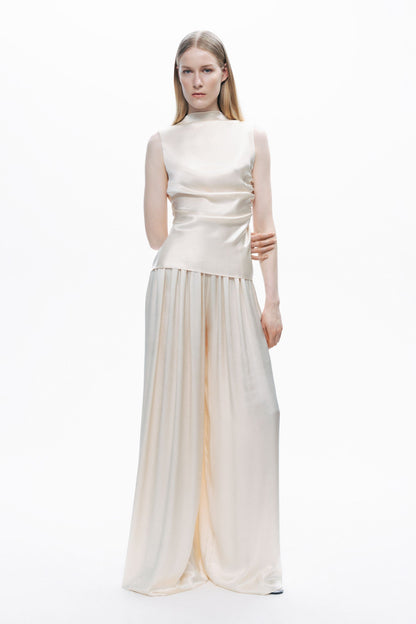 Powder Draped Open-Back Detail Blouse