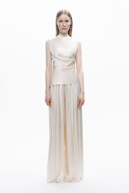 Powder Draped Open-Back Detail Blouse