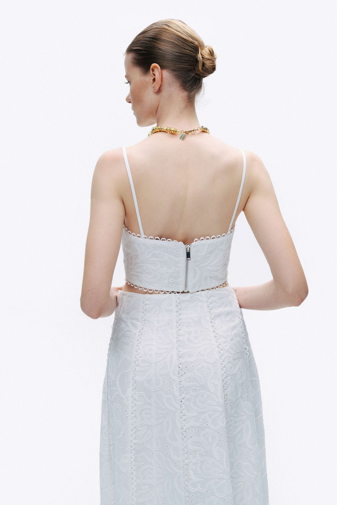 Ecru Embroidered Crop Top