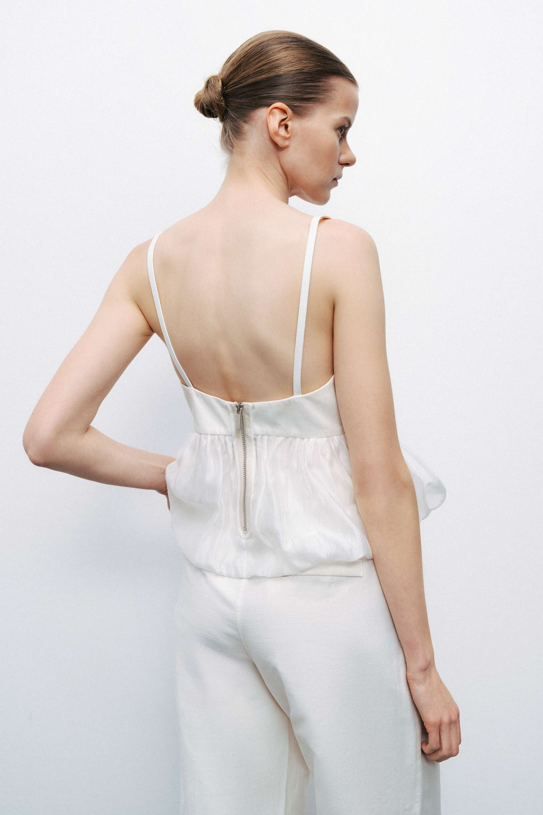 Ecru Belt Strap Detailed Crop Top