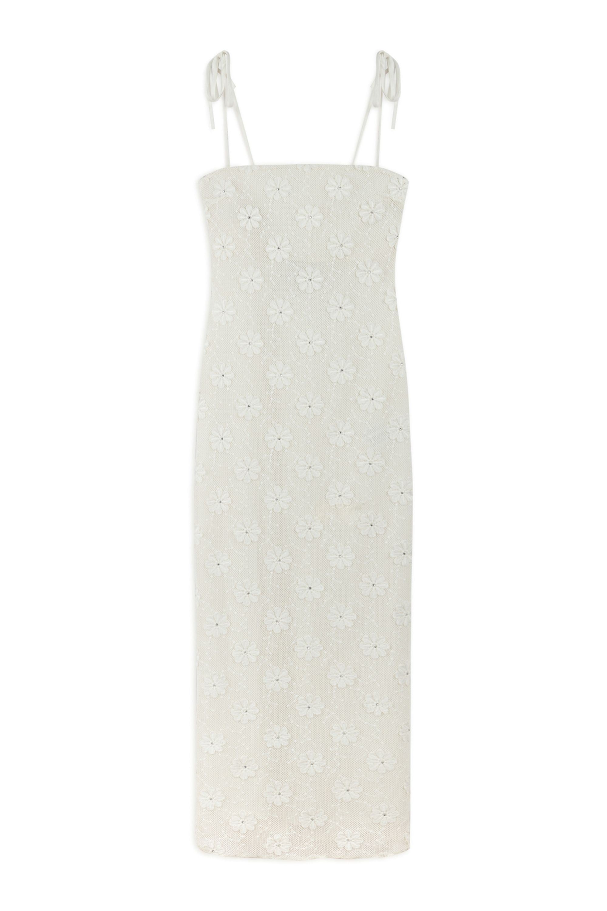 Ecru Stone Embroidered Dress