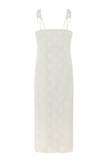 Ecru Stone Embroidered Dress