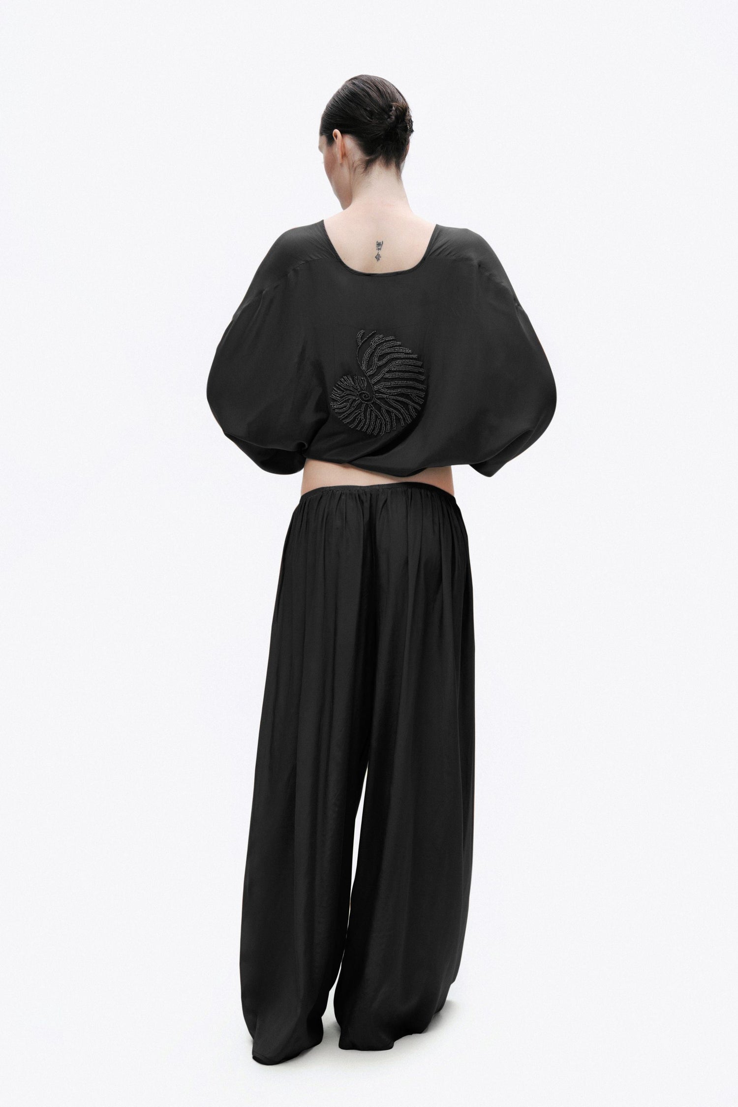 Black Beaded Back Tie-Up Shirt
