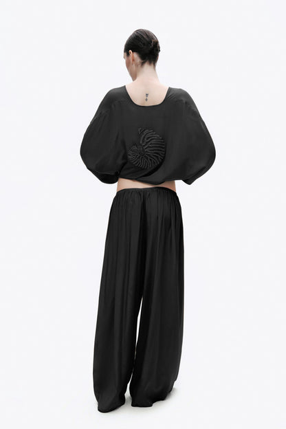 Black Beaded Back Tie-Up Shirt