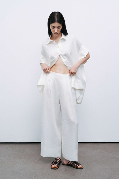 Ecru Flowy Linen Shirt