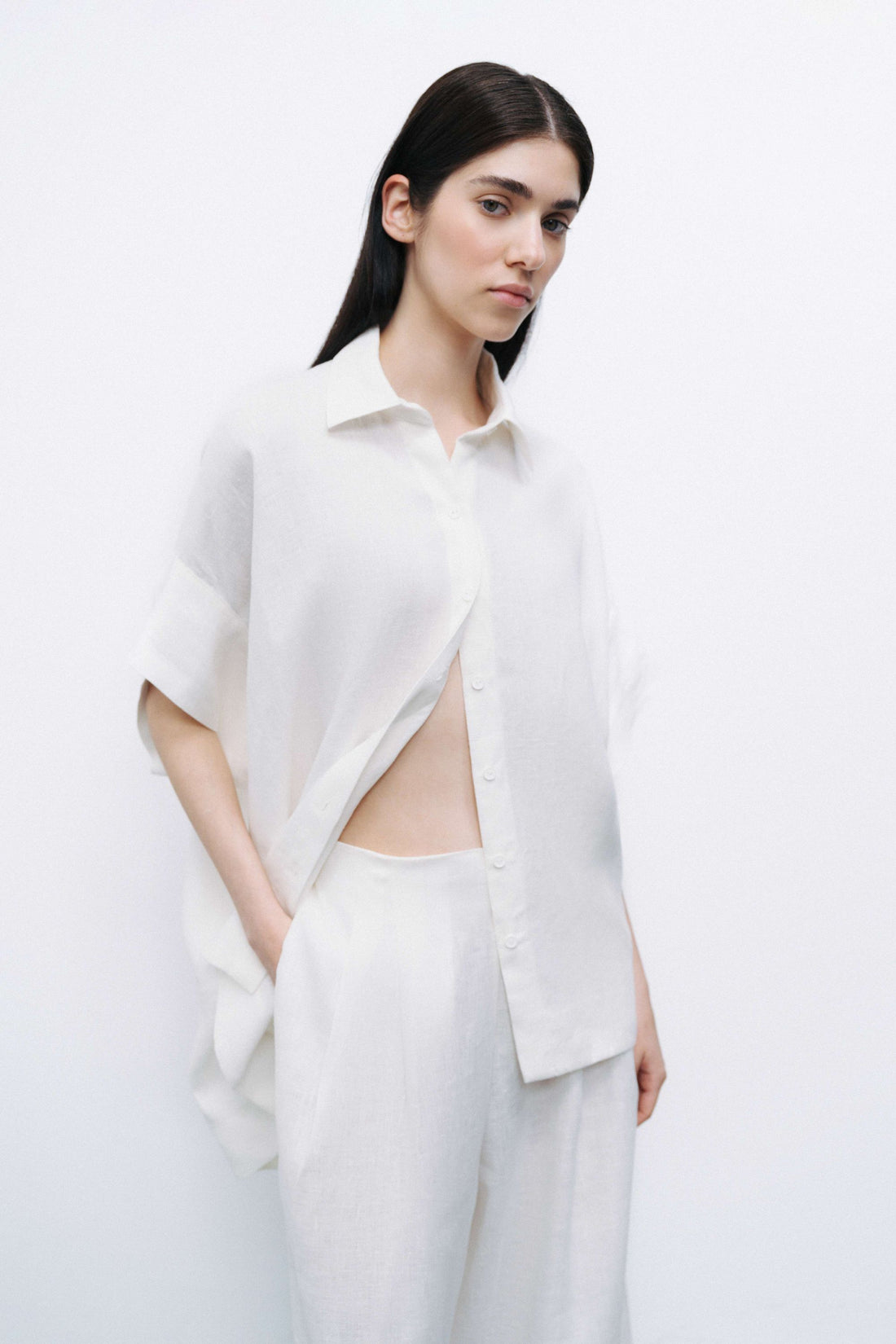 Ecru Flowy Linen Shirt