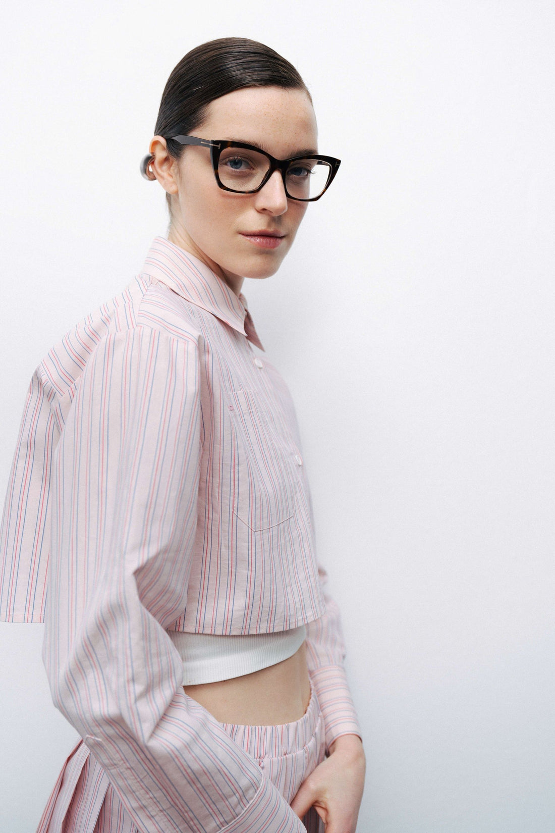 Pink Striped Crop Shirt