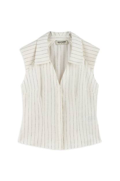 Sleeveless Linen Blend Shirt with Shoulder Pads