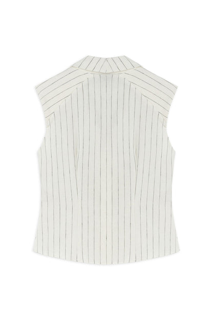 Sleeveless Linen Blend Shirt with Shoulder Pads