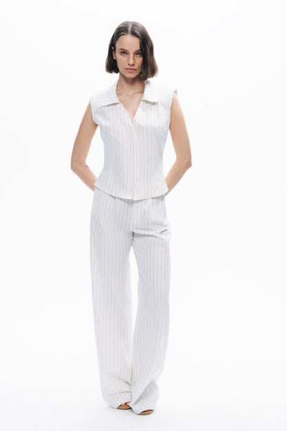 Sleeveless Linen Blend Shirt with Shoulder Pads