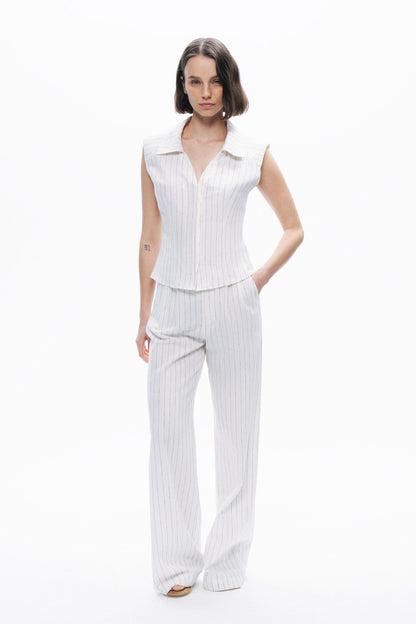 Sleeveless Linen Blend Shirt with Shoulder Pads