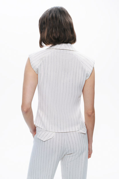 Sleeveless Linen Blend Shirt with Shoulder Pads