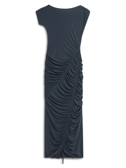Anthracite Draped Pleated Maxi Dress