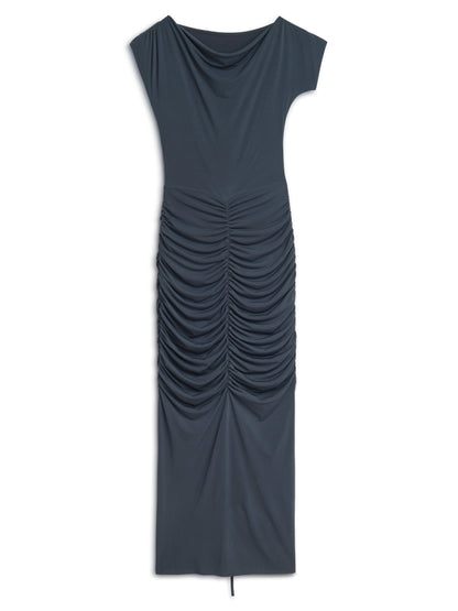 Anthracite Draped Pleated Maxi Dress