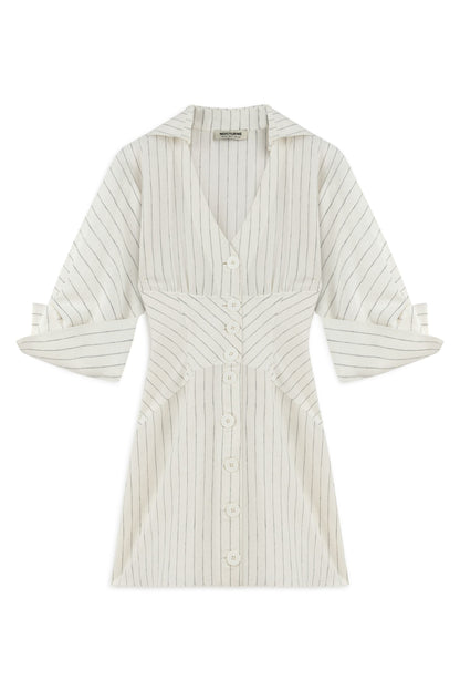 Corset-Inspired Linen Blend Striped Shirt Dress